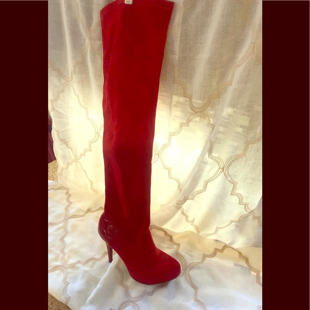 Size 10 Red over the knee suede boot.